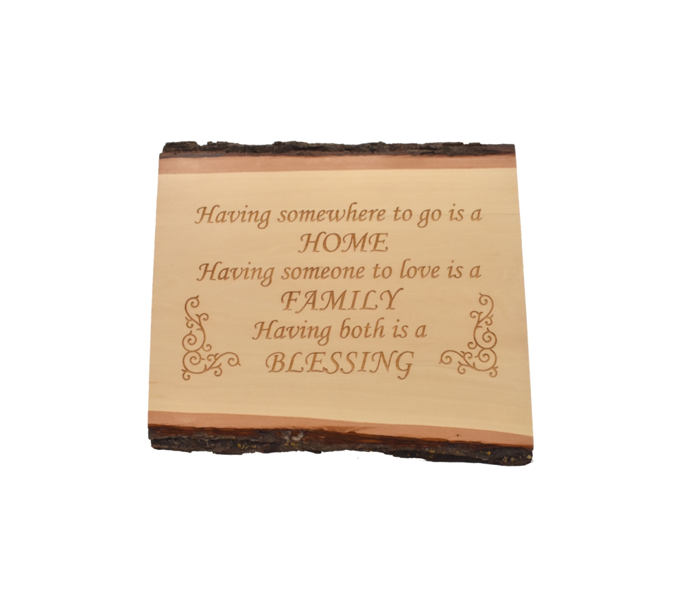 Engraved live edge sign.