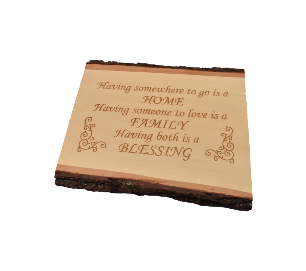 Engraved live edge sign.