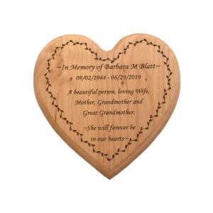 Custom engraved heart shaped plaque.