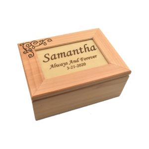 Personalized wooden keepsake box.