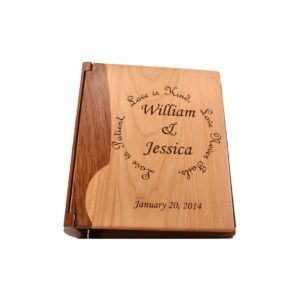 Personalized three ring wooden photo album.