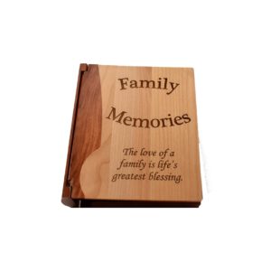 Personalized wooden photo album cover.