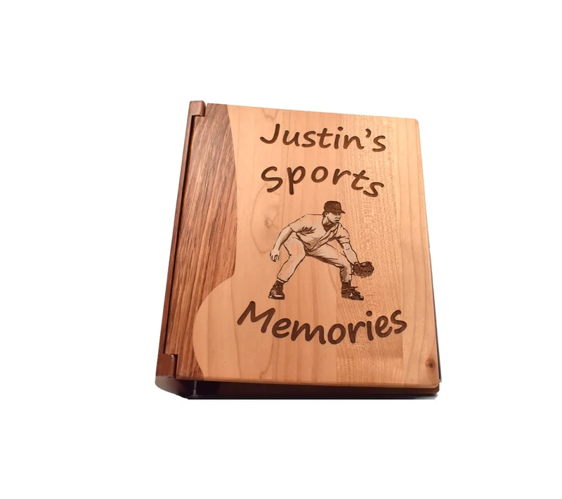 Sports Memories Personalized Photo Album – Large with custom engraved wood cover