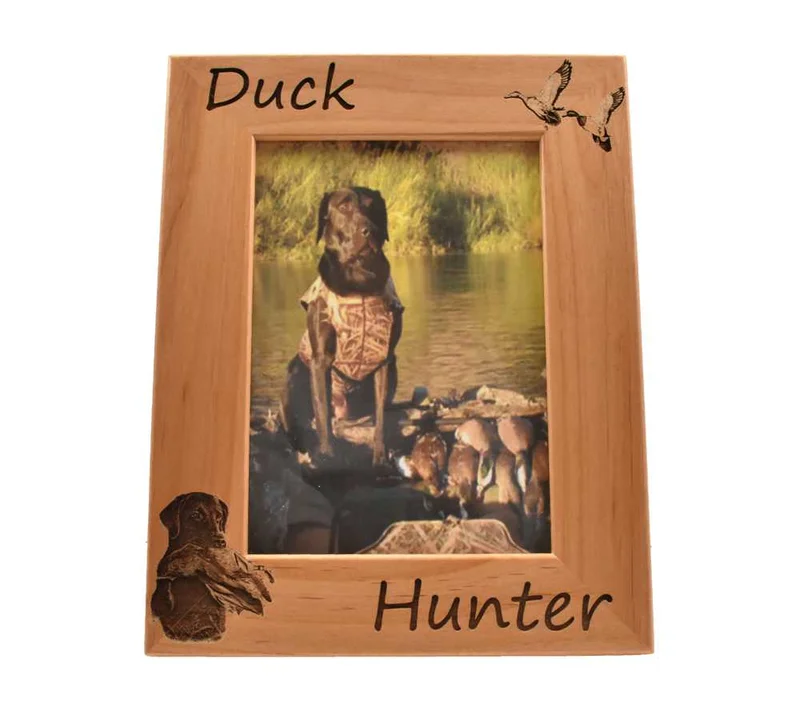 personalized duck hunter picture frame on alder wood