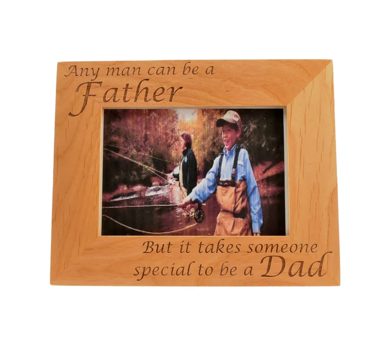 Father personalized wood picture frame with custom engraving and photo