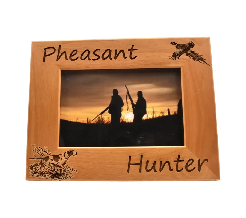 Pheasant hunter personalized picture frame with engraved upland design