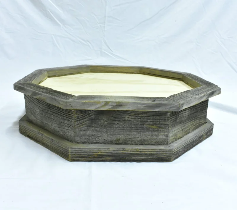 Low-profile 5" high octagon display base in reclaimed barnwood