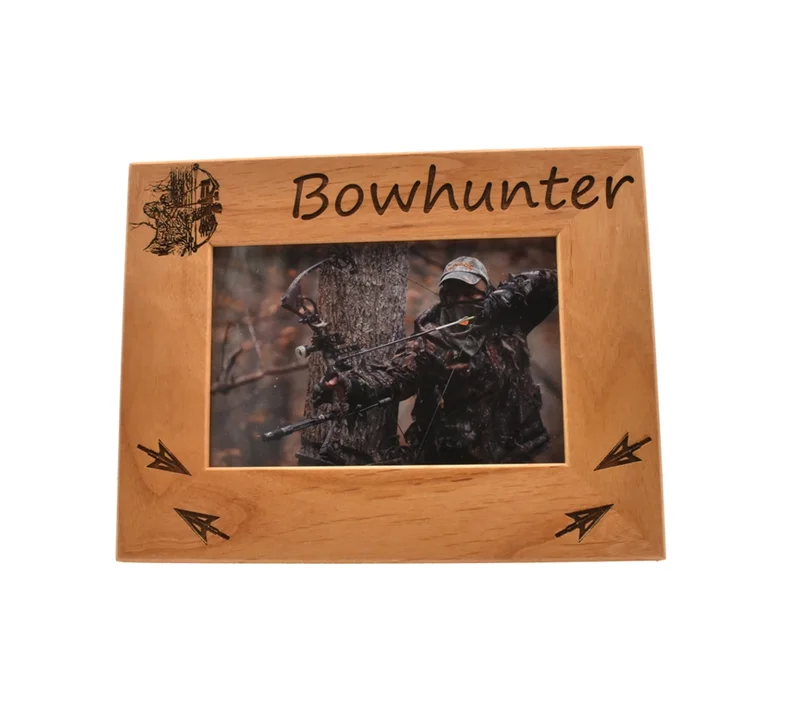 Personalized bowhunter picture frame on alder wood