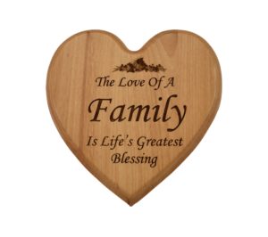Engraved hardwood, heart shaped sign.