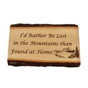 Live edge engraved wood sign.