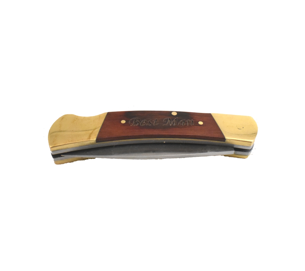 Lockback pocket knife engraved with the words, "Best Man".
