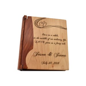 Personalized three ring wooden photo album.