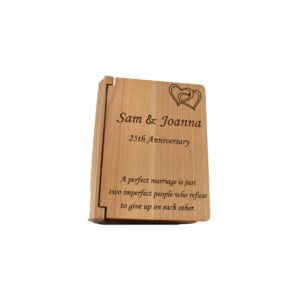 Personalized three ring wooden photo album.