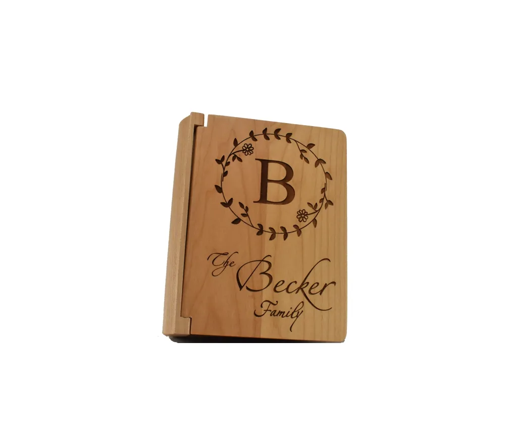 Personalized three ring wooden photo album.