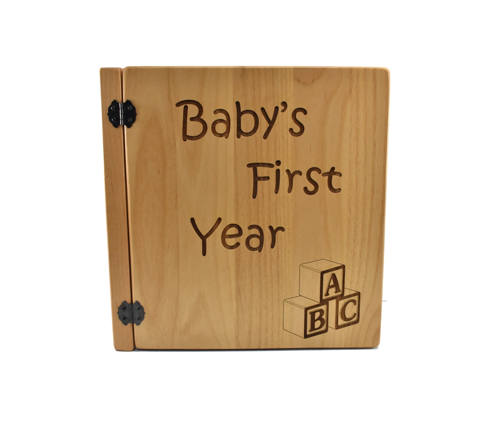 Personalized three ring wooden photo album.