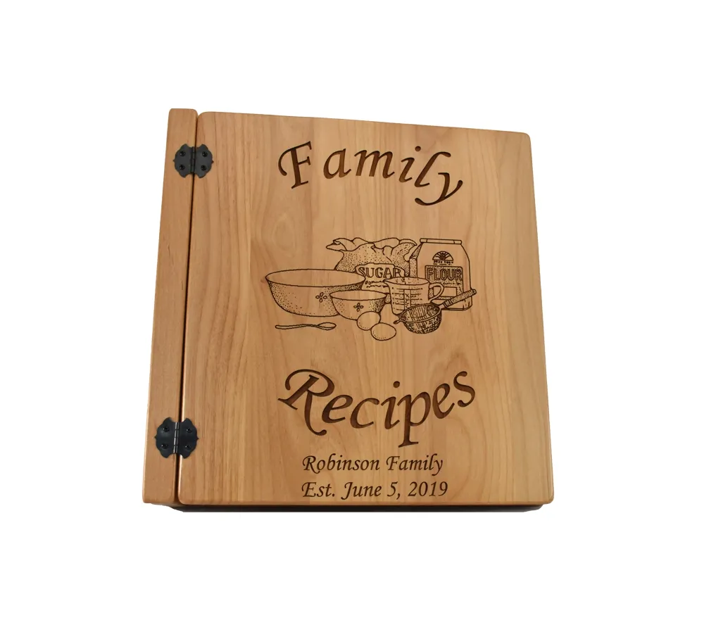 Custom engraved wood family recipe book binder