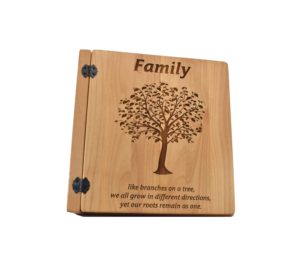 Personalized three ring wooden photo album.