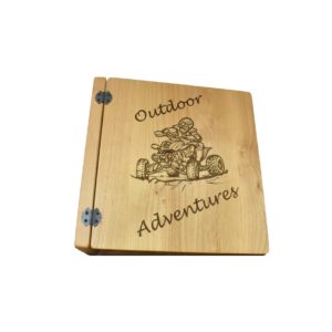 Custom engraved three ring photo album.