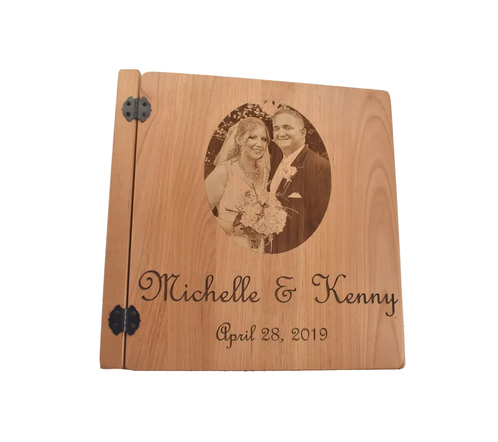 Wedding photo personalized photo album with engraved wood cover