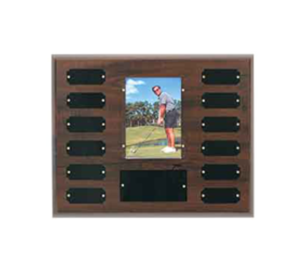 Cherry finish perpetual photo plaque.