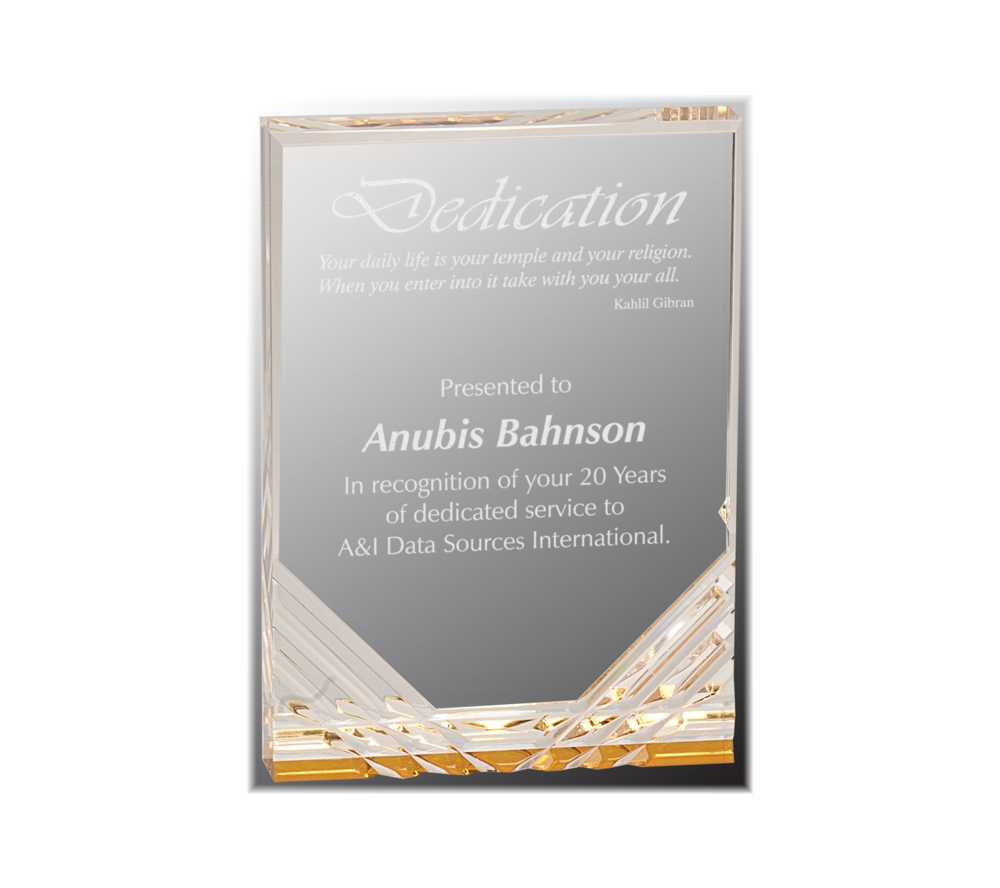 Jewel mirage acrylic award with gold highlights.