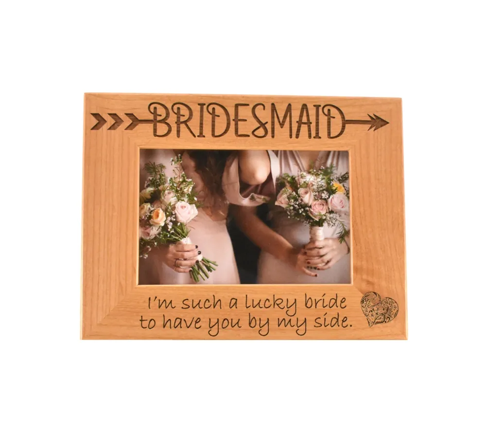 Bridesmaid personalized wood picture frame with custom engraving and photo