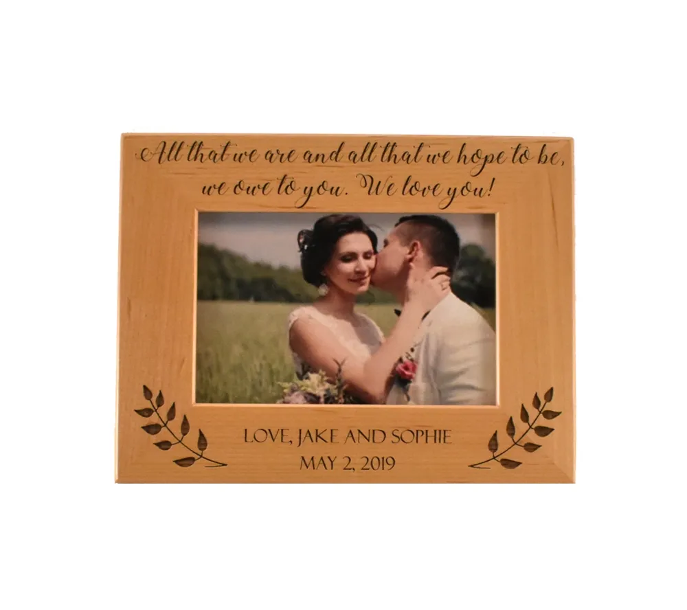 To Parents on Our Wedding Day Personalized Wood Picture Frame with engraved thank you message