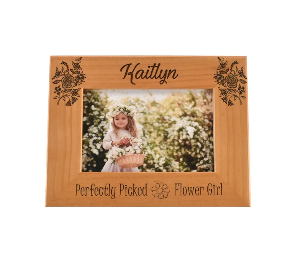 Perfectly Picked flower girl personalized wood picture frame with custom engraved text