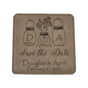 Mason Jars Custom Engraved Square Leather Save the Date