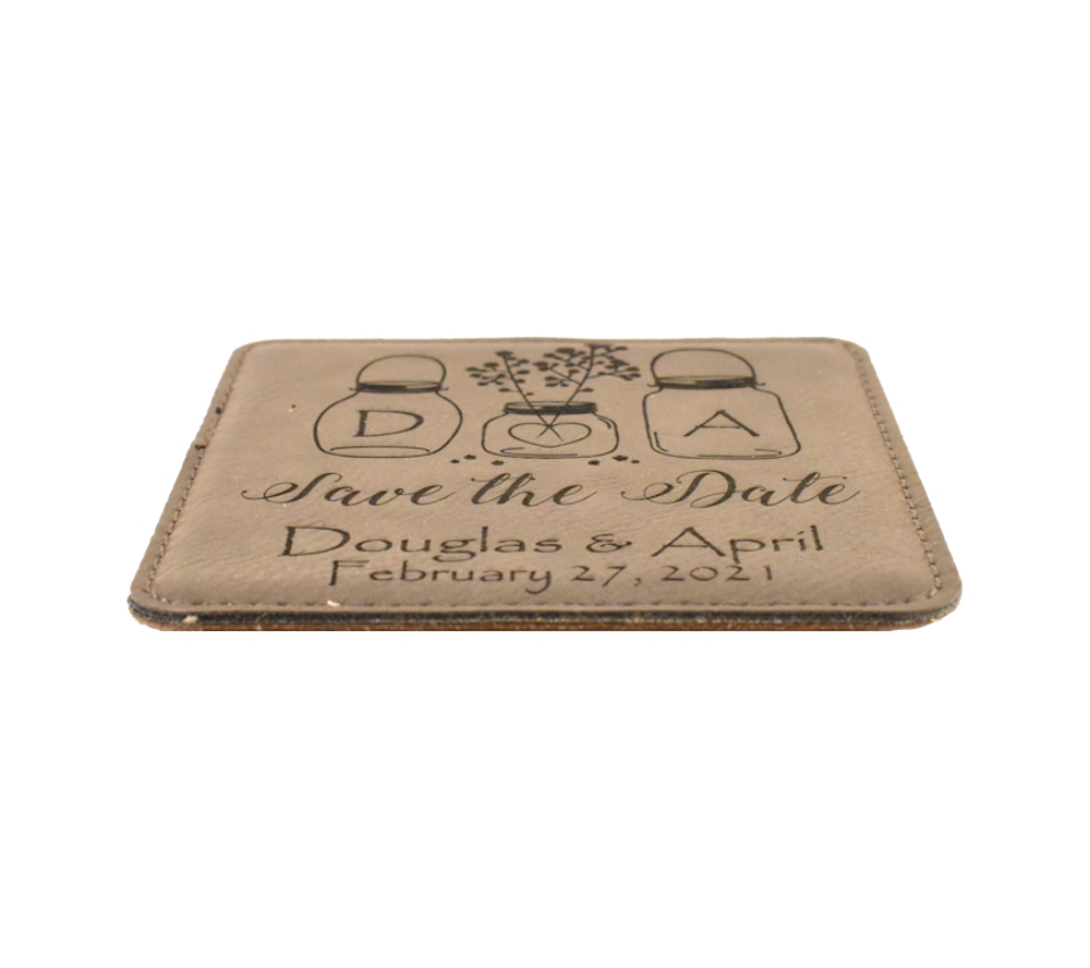 Mason Jars Custom Engraved Square Leather Save the Date - Image 2
