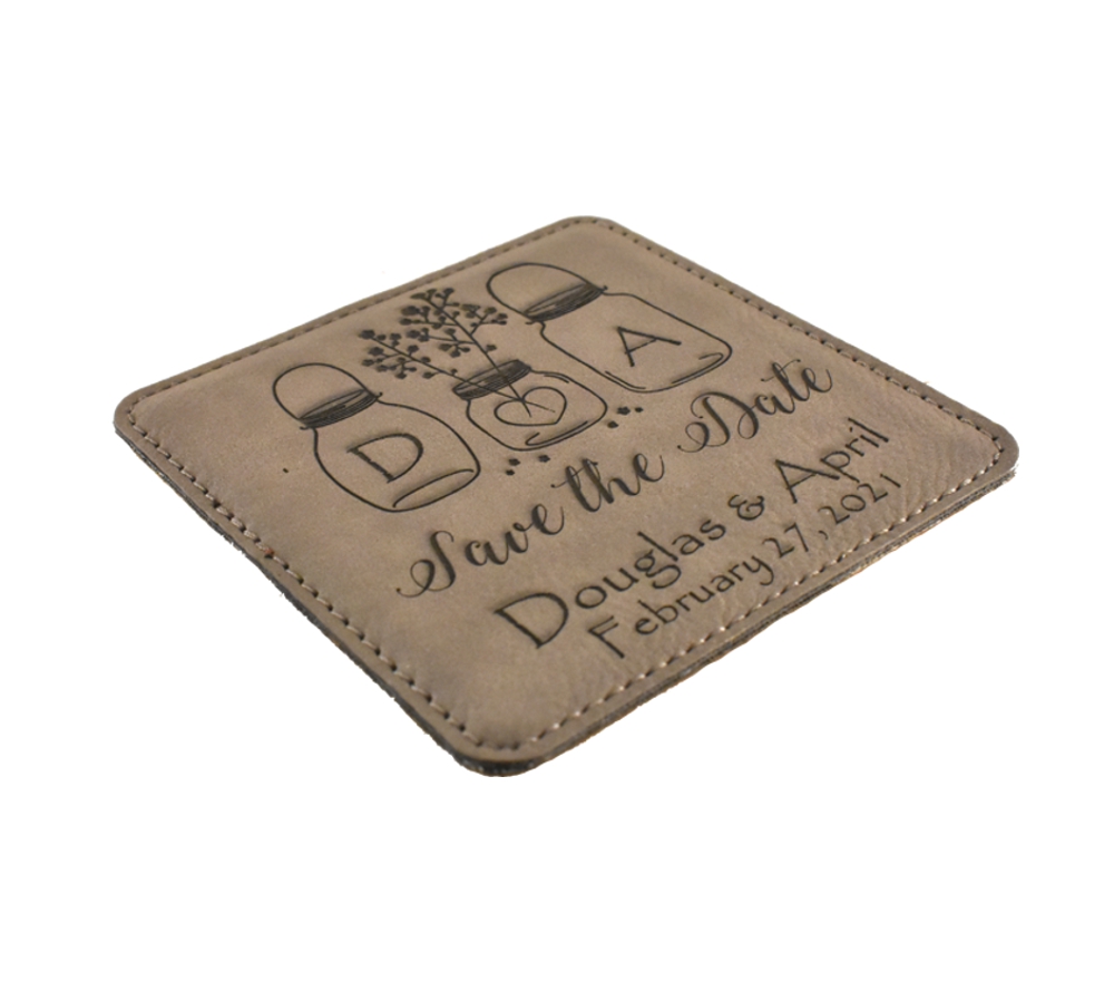 Mason Jars Custom Engraved Square Leather Save the Date - Image 3