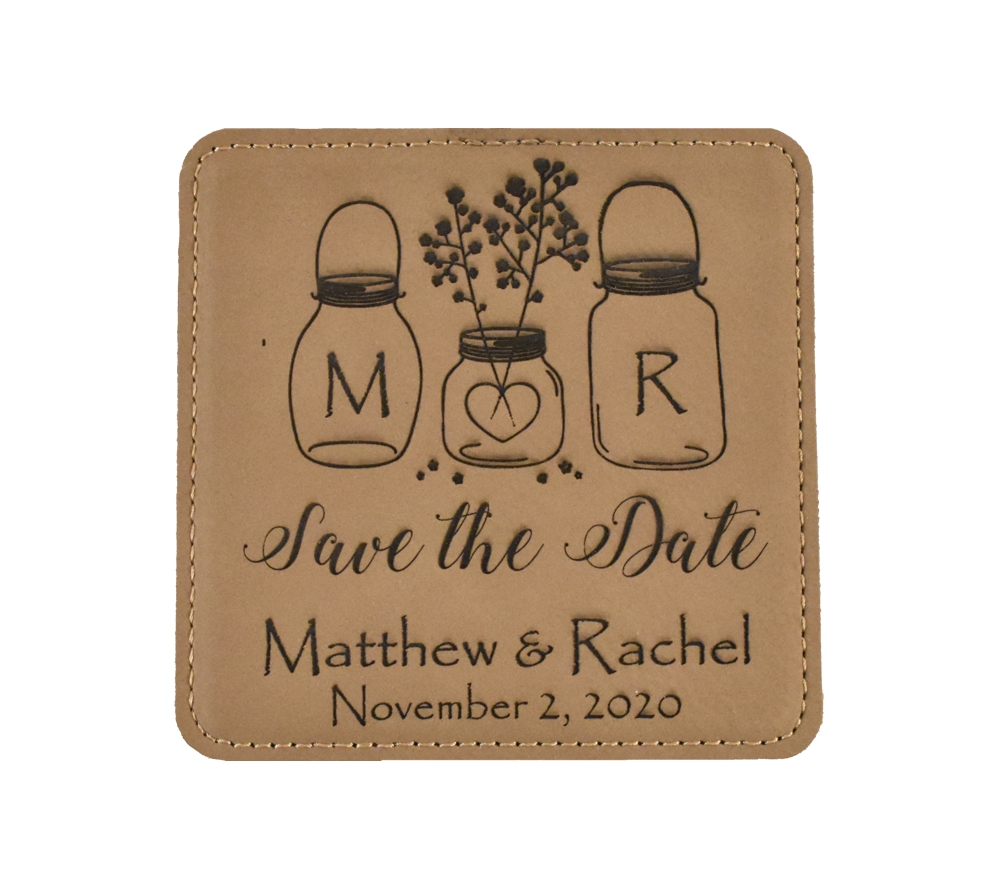 Mason Jars Custom Engraved Square Leather Save the Date - Image 4