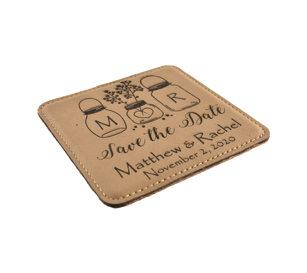 Mason Jars Custom Engraved Square Leather Save the Date - Image 6