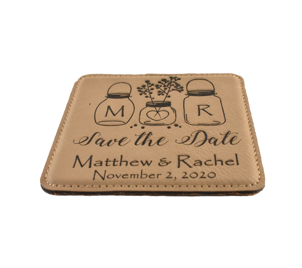 Mason Jars Custom Engraved Square Leather Save the Date - Image 5