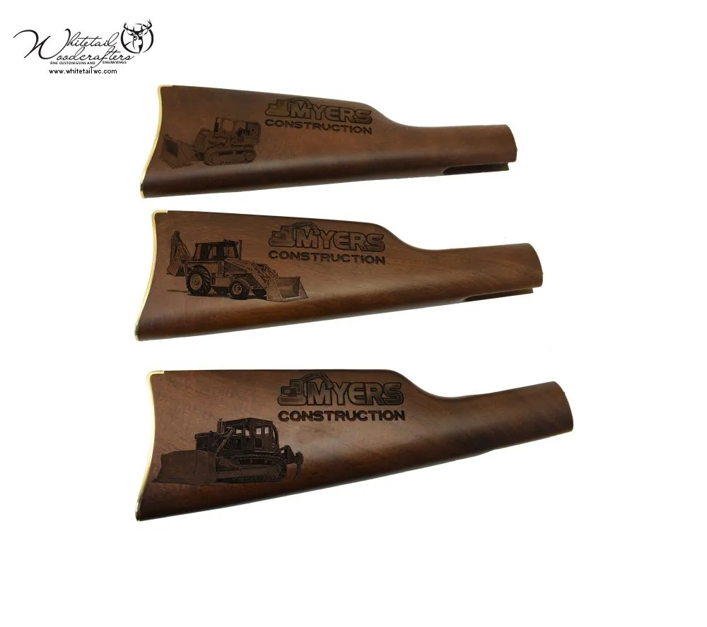 How to retain employees in construction with custom engraved gun stocks featuring a construction company logo representing personalized employee appreciation gifts in the construction industry