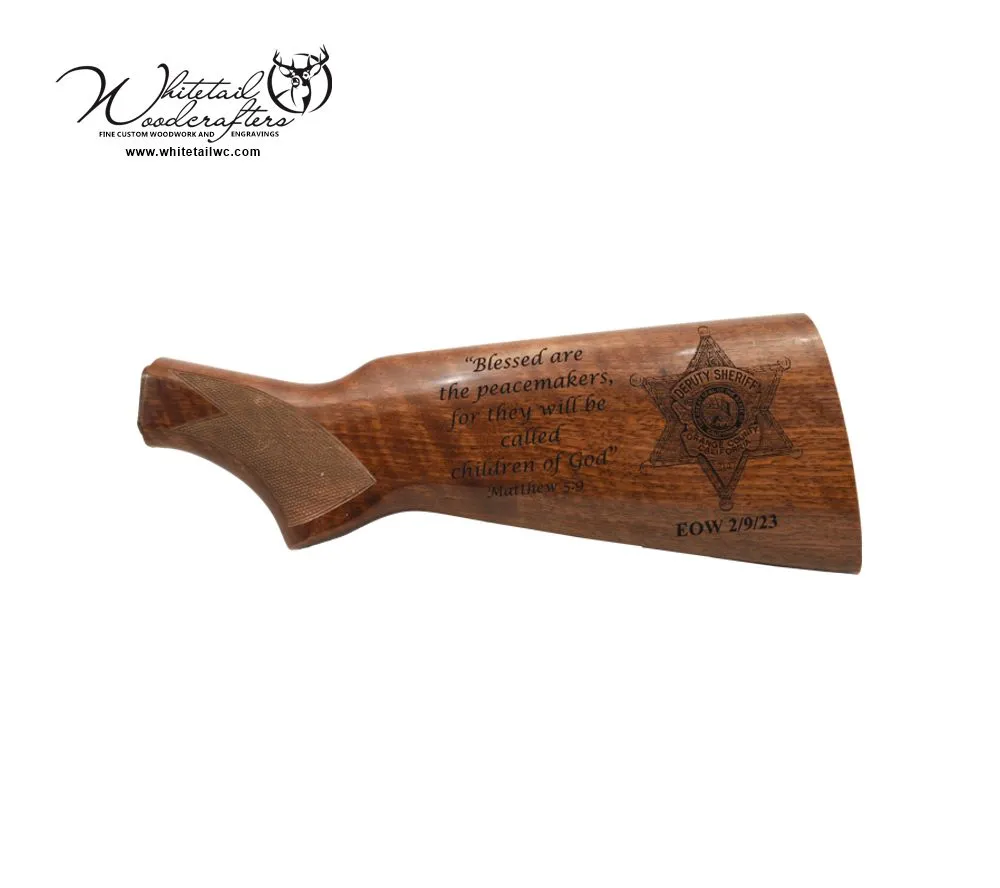 Custom engraved gun with police badge, perfect for police officer retirement gift or fallen officer tribute.
