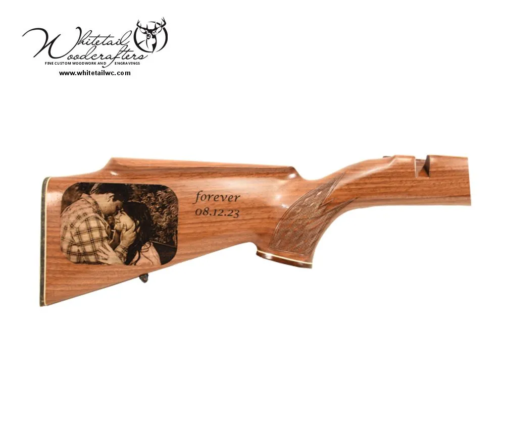 Bride gifts groom photo engraved gun stock