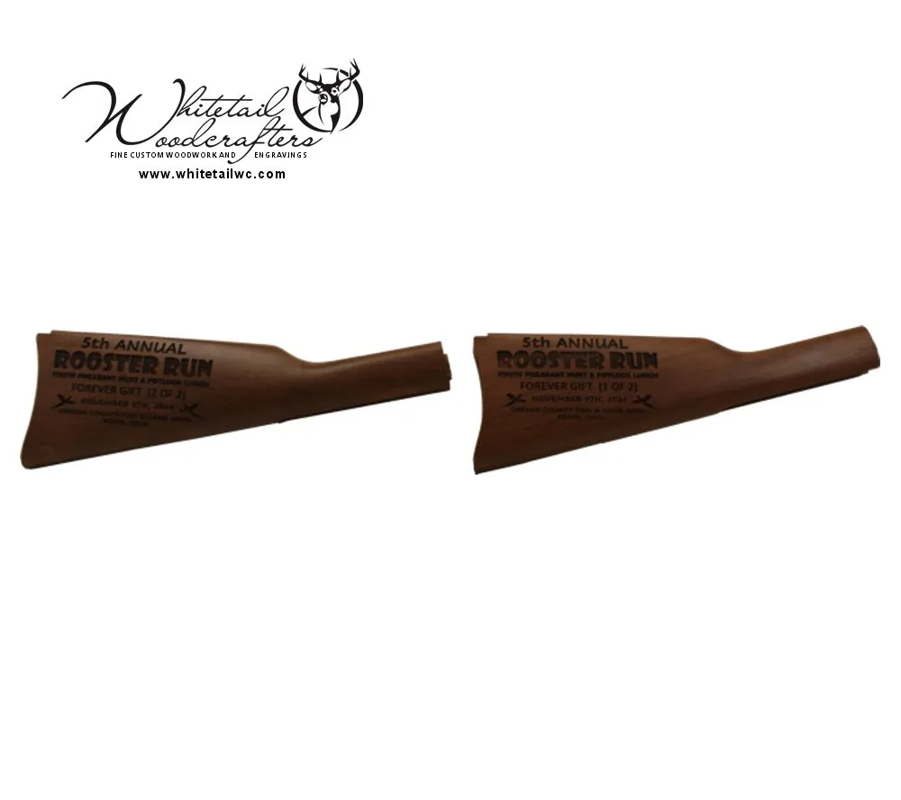 Custom engraved rifle displayed for gun raffle fundraiser prize
