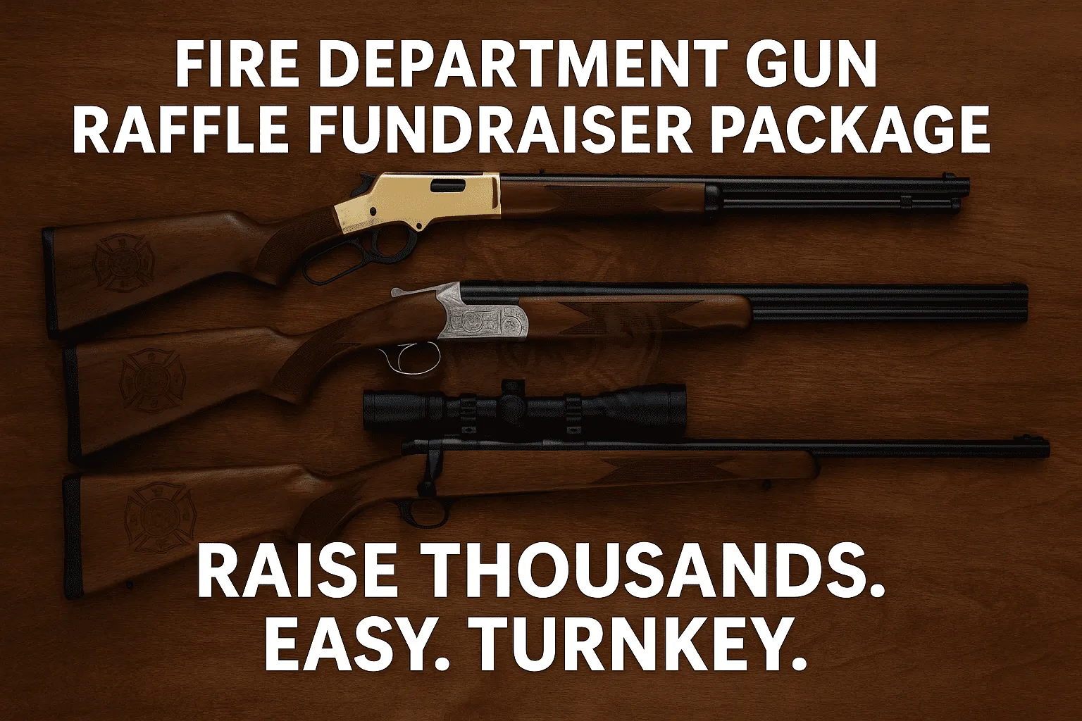 “Fire department gun raffle fundraiser package with three engraved firearms”